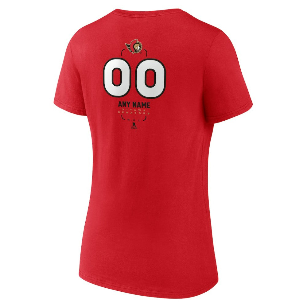 Ottawa Senators - Women's Personalized Name & Number Midfielder V-Neck T-Shirt Red