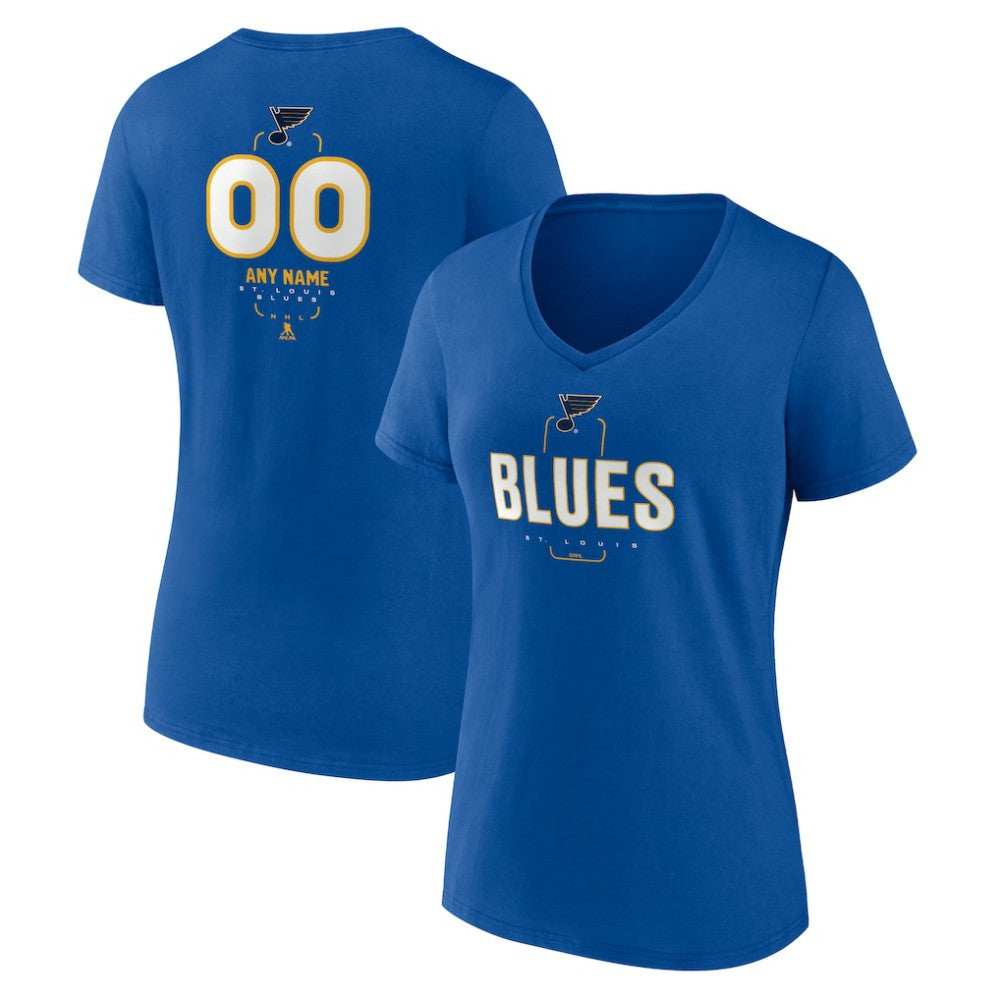 St. Louis Blues - Women's Personalized Name & Number Midfielder V-Neck T-Shirt Blue