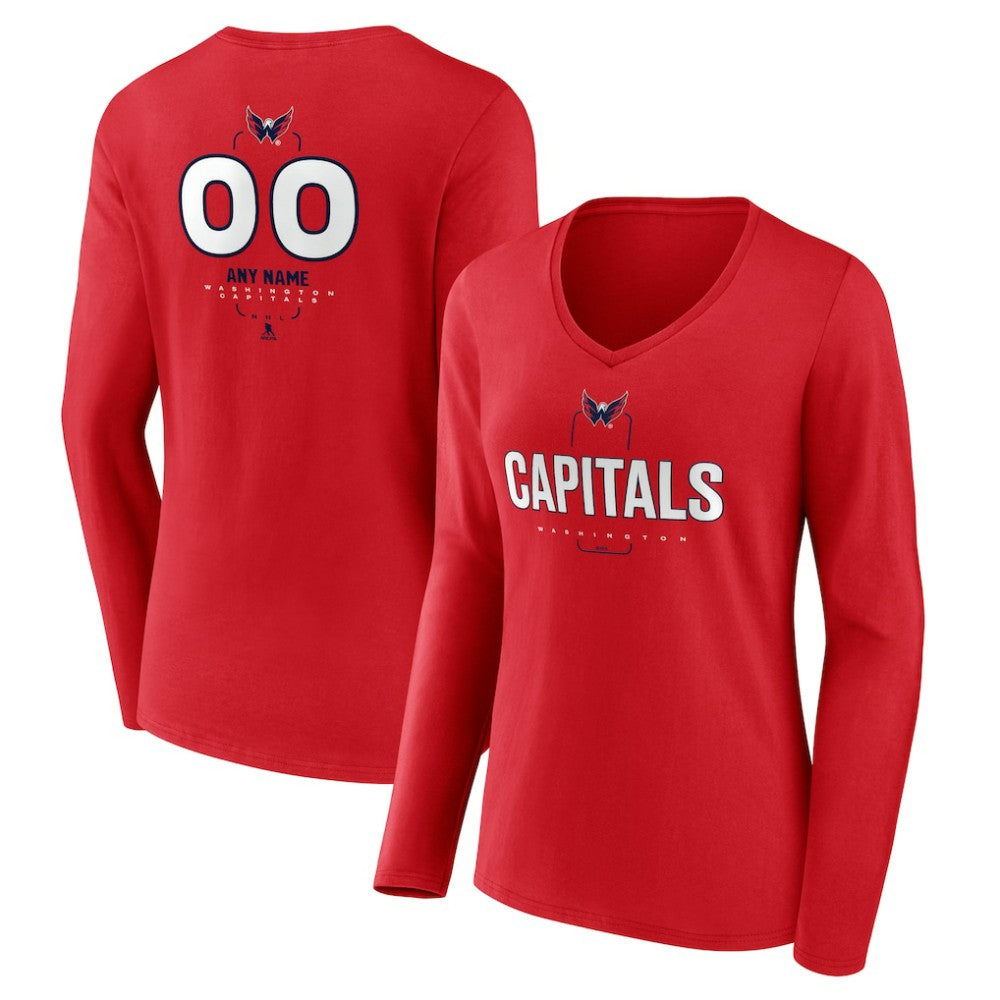 Washington Capitals Women's Personalized Name & Number Midfielder Long Sleeve V-Neck T-Shirt Red