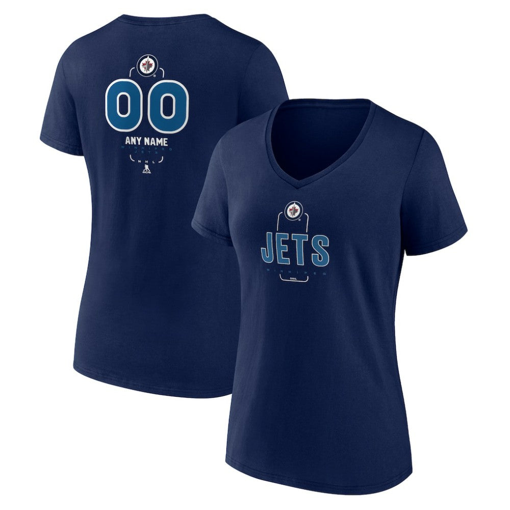 Winnipeg Jets - Women's Personalized Name & Number Midfielder V-Neck T-Shirt Navy