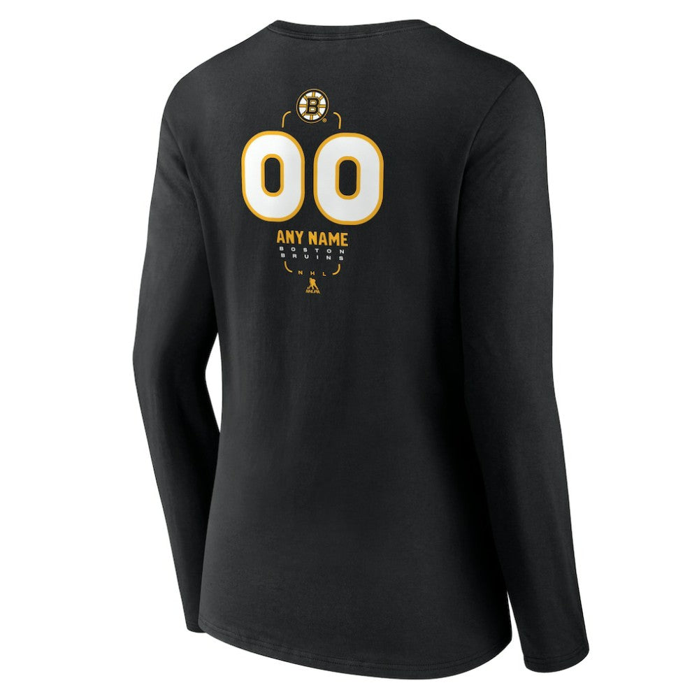 Boston Bruins Women's Personalized Name & Number Midfielder Long Sleeve V-Neck T-Shirt Black