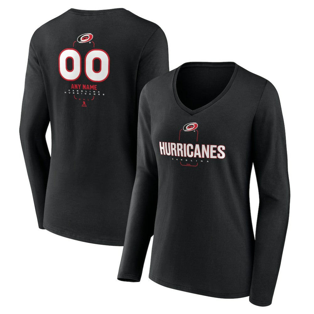 Carolina Hurricanes - Women's Personalized Name & Number Midfielder Long Sleeve V-Neck T-Shirt Black
