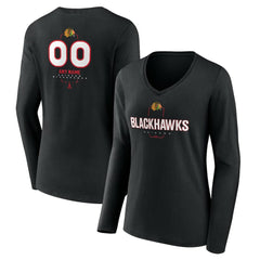 Chicago Blackhawks Women's Personalized Name & Number Midfielder Long Sleeve V-Neck T-Shirt Black