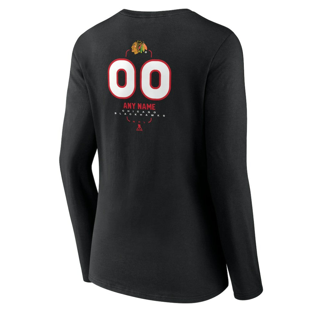 Chicago Blackhawks Women's Personalized Name & Number Midfielder Long Sleeve V-Neck T-Shirt Black