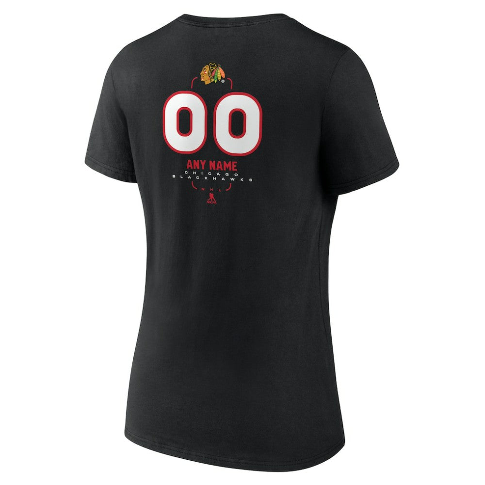 Chicago Blackhawks Women's Personalized Name & Number Midfielder V-Neck T-Shirt Black