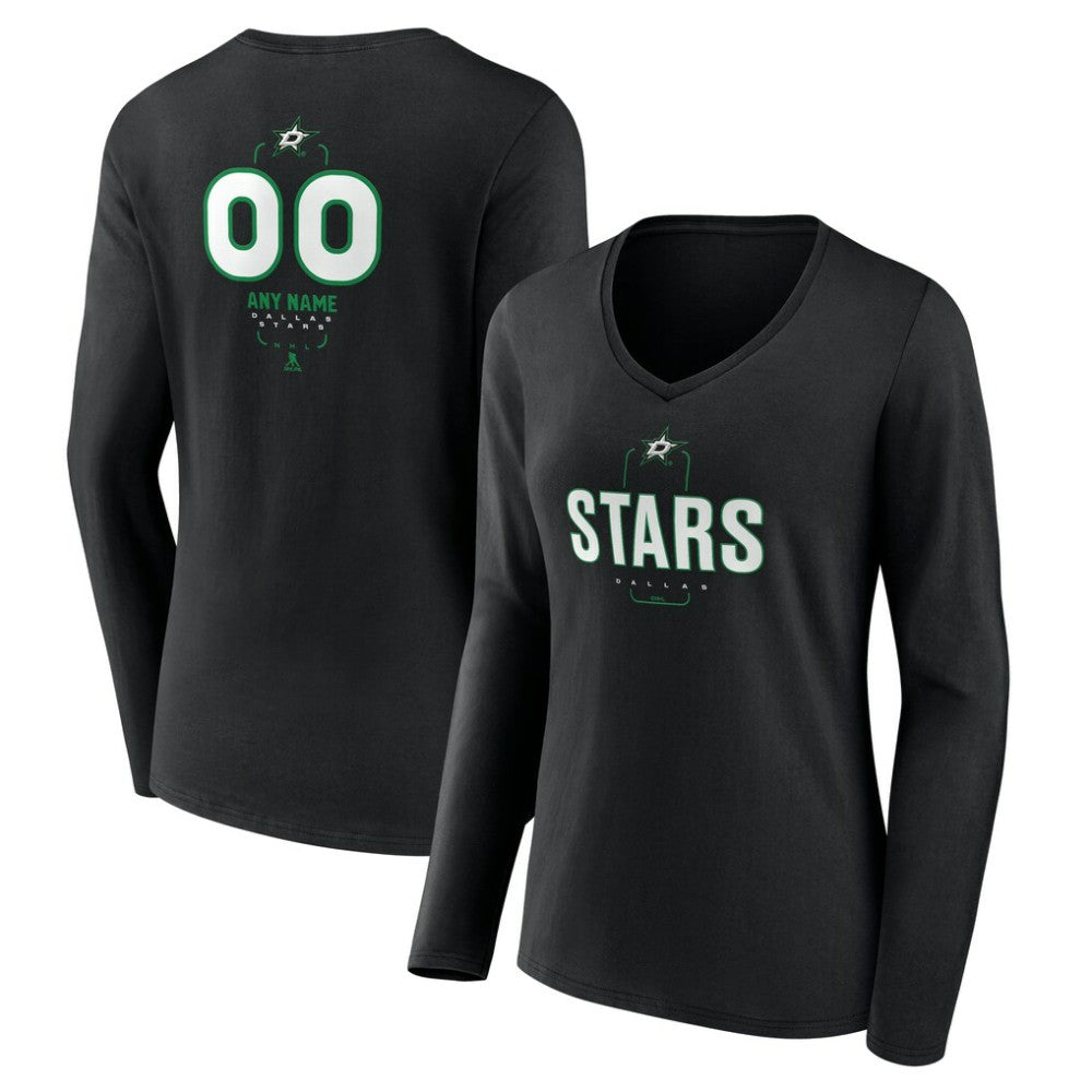 Dallas Stars - Women's Personalized Name & Number Midfielder Long Sleeve V-Neck T-Shirt Black