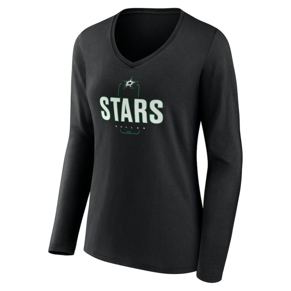 Dallas Stars - Women's Personalized Name & Number Midfielder Long Sleeve V-Neck T-Shirt Black