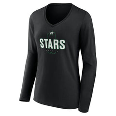 Dallas Stars - Women's Personalized Name & Number Midfielder Long Sleeve V-Neck T-Shirt Black