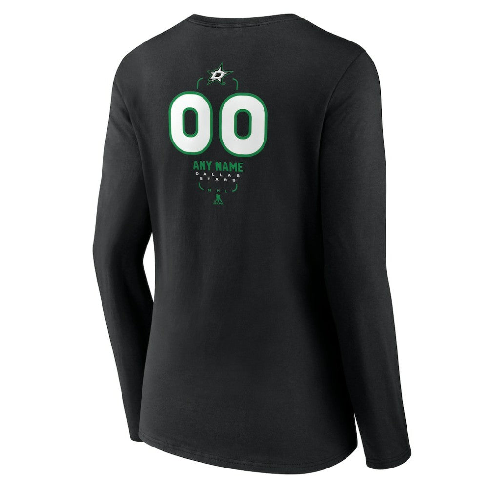 Dallas Stars - Women's Personalized Name & Number Midfielder Long Sleeve V-Neck T-Shirt Black