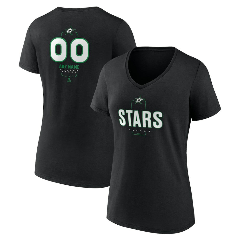 Dallas Stars - Women's Personalized Name & Number Midfielder V-Neck T-Shirt Black