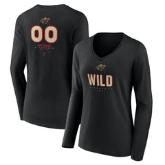 Minnesota Wild - Women's Personalized Name & Number Midfielder Long Sleeve V-Neck T-Shirt Black