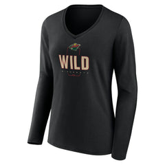 Minnesota Wild - Women's Personalized Name & Number Midfielder Long Sleeve V-Neck T-Shirt Black