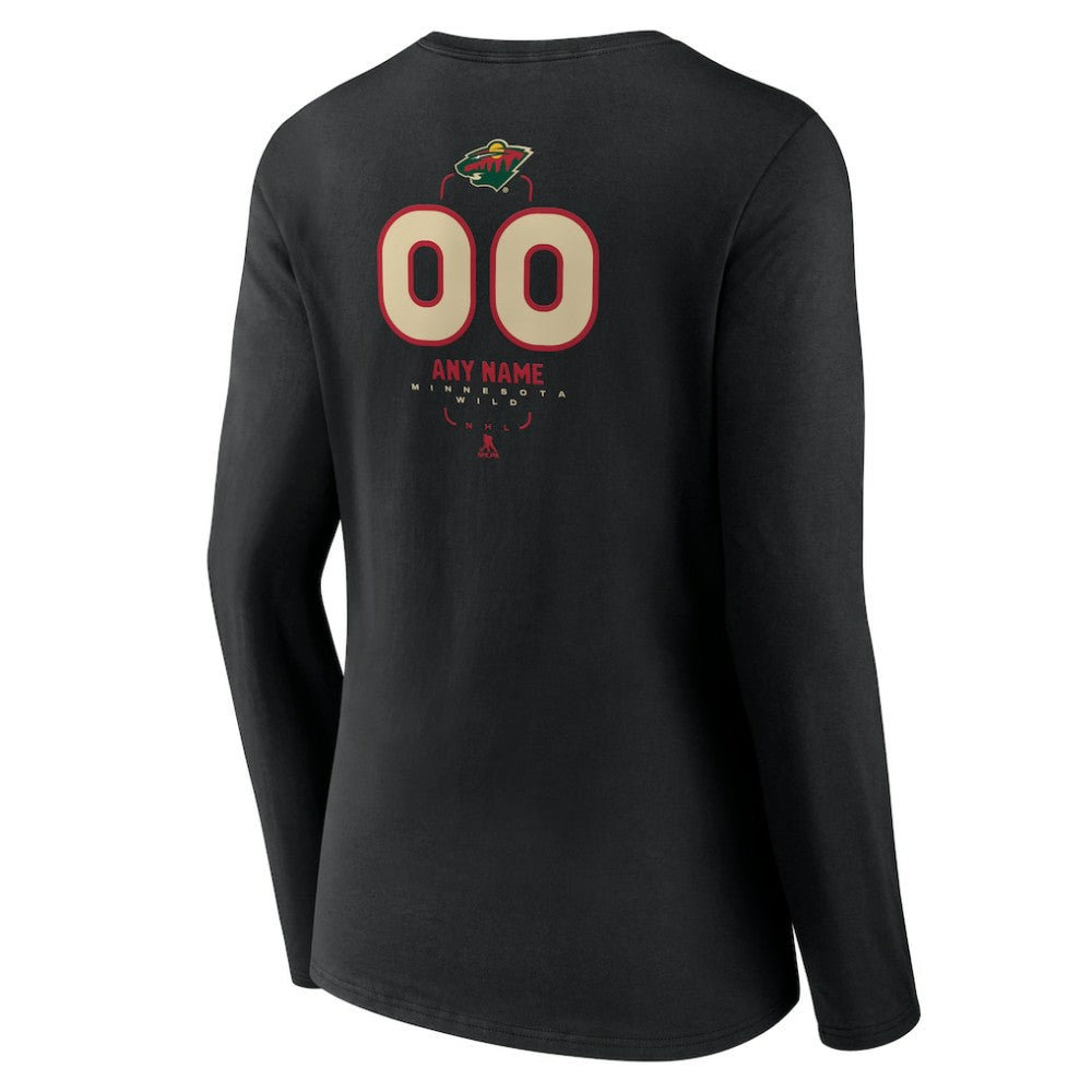 Minnesota Wild - Women's Personalized Name & Number Midfielder Long Sleeve V-Neck T-Shirt Black