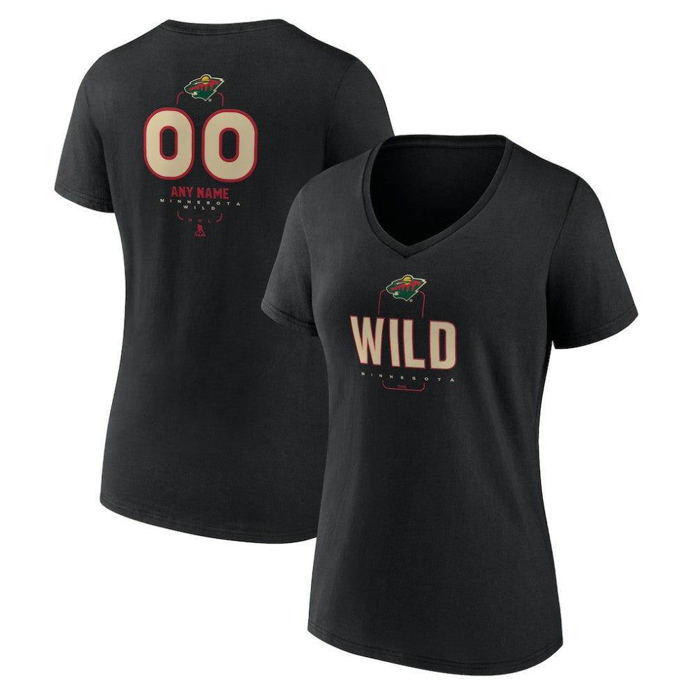 Minnesota Wild - Women's Personalized Name & Number Midfielder V-Neck T-Shirt Black