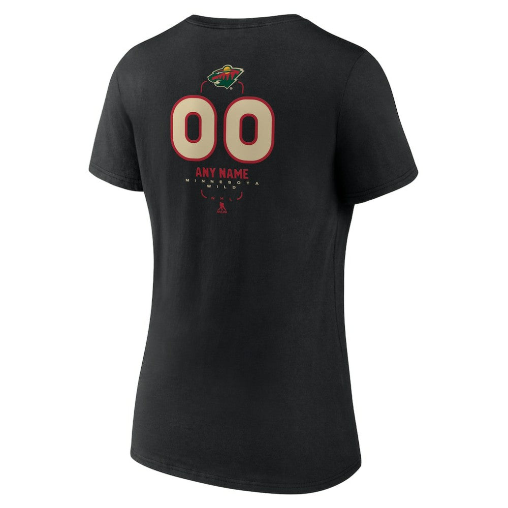 Minnesota Wild - Women's Personalized Name & Number Midfielder V-Neck T-Shirt Black