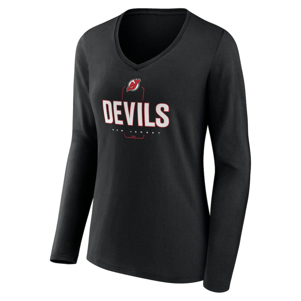New Jersey Devils - Women's Personalized Name & Number Midfielder Long Sleeve V-Neck T-Shirt Black