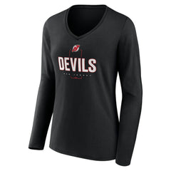 New Jersey Devils - Women's Personalized Name & Number Midfielder Long Sleeve V-Neck T-Shirt Black