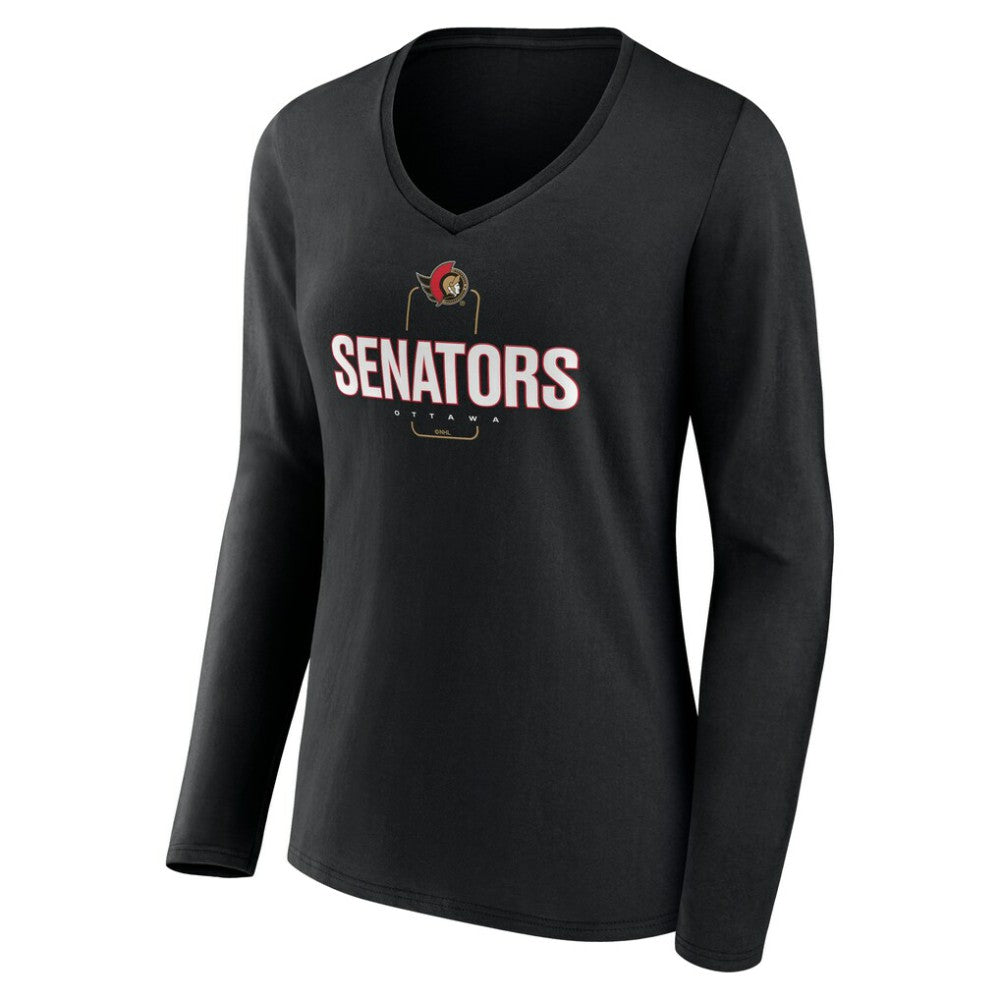 Ottawa Senators - Women's Personalized Name & Number Midfielder Long Sleeve V-Neck T-Shirt Black