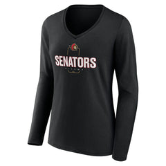 Ottawa Senators - Women's Personalized Name & Number Midfielder Long Sleeve V-Neck T-Shirt Black