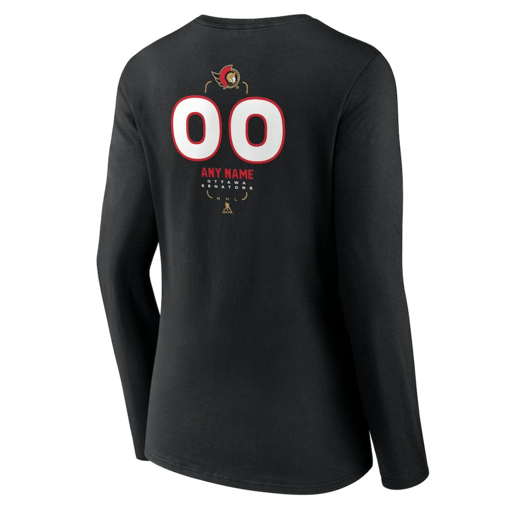 Ottawa Senators - Women's Personalized Name & Number Midfielder Long Sleeve V-Neck T-Shirt Black