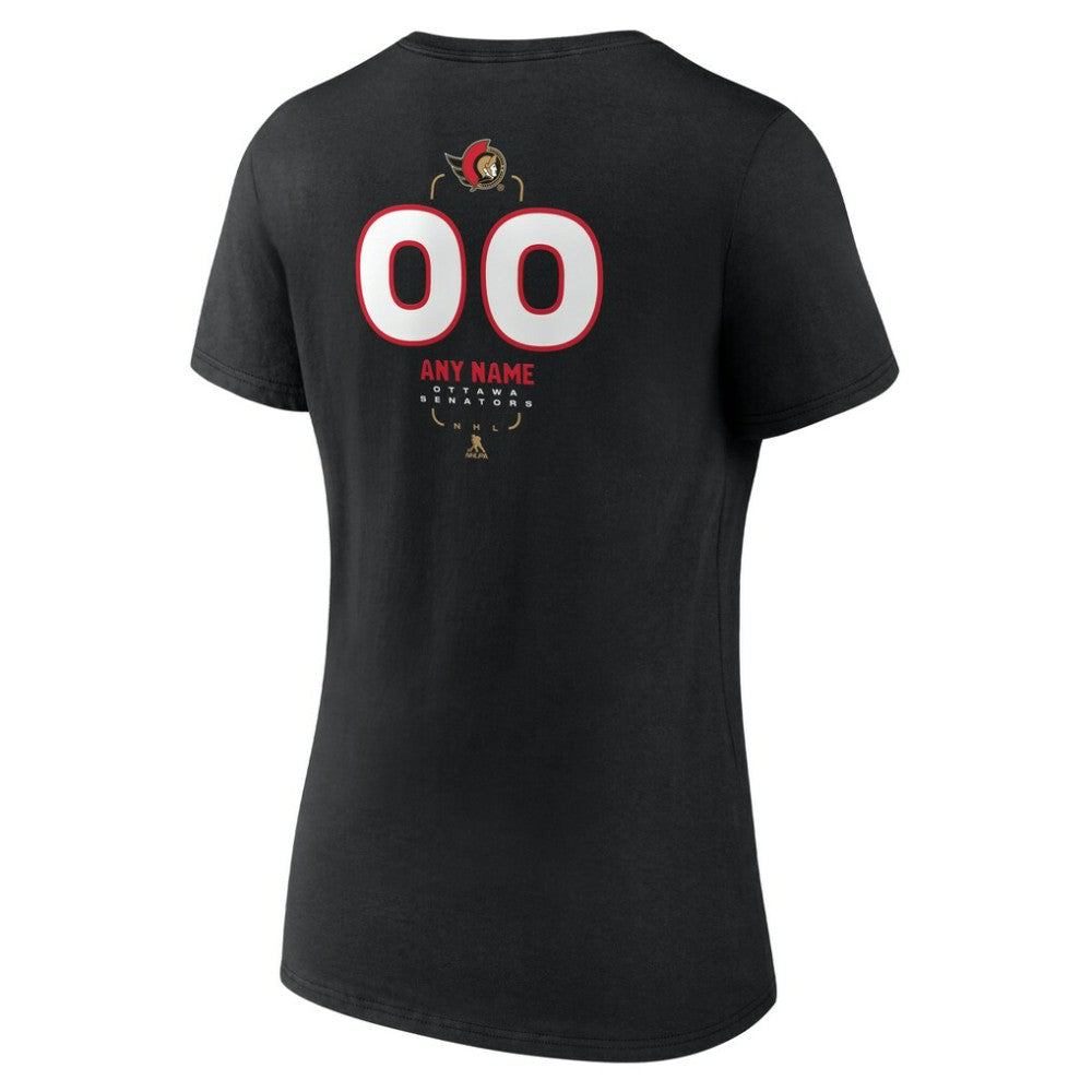 Ottawa Senators - Women's Personalized Name & Number Midfielder V-Neck T-Shirt Black