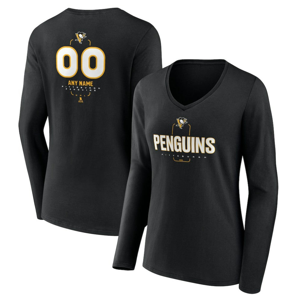 Pittsburgh Penguins Women's Personalized Name & Number Midfielder Long Sleeve V-Neck T-Shirt Black