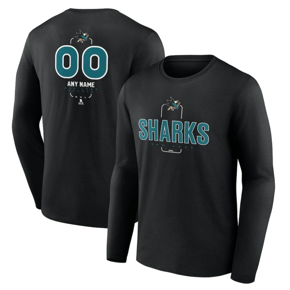San Jose Sharks - Personalized Name & Number Midfielder Long Sleeve T-Shirt Black