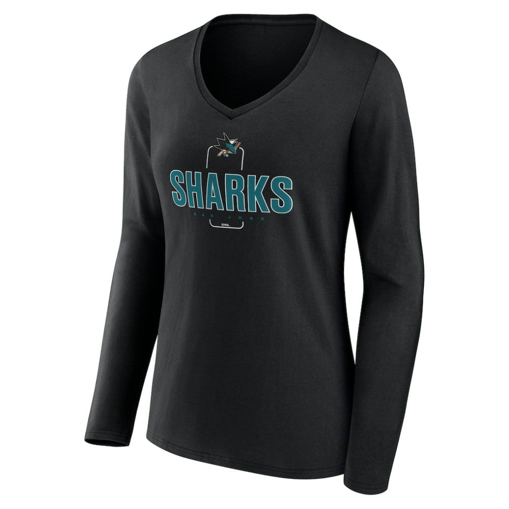 San Jose Sharks - Women's Personalized Name & Number Midfielder Long Sleeve V-Neck T-Shirt Black