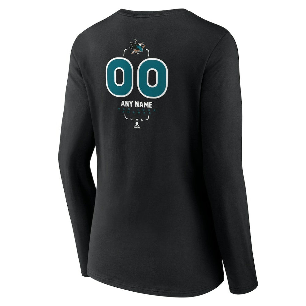 San Jose Sharks - Women's Personalized Name & Number Midfielder Long Sleeve V-Neck T-Shirt Black
