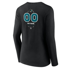 San Jose Sharks - Women's Personalized Name & Number Midfielder Long Sleeve V-Neck T-Shirt Black