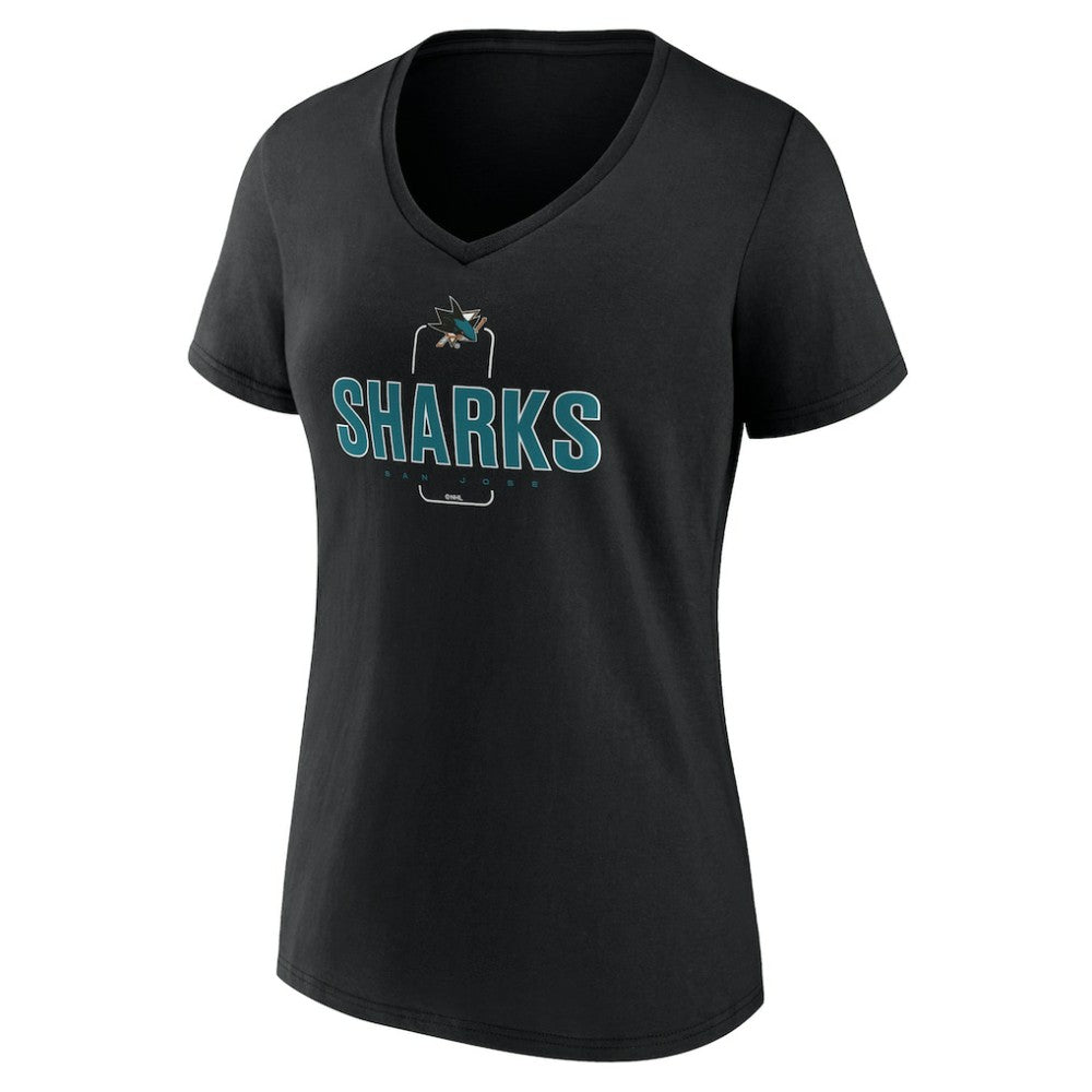 San Jose Sharks - Women's Personalized Name & Number Midfielder V-Neck T-Shirt Black