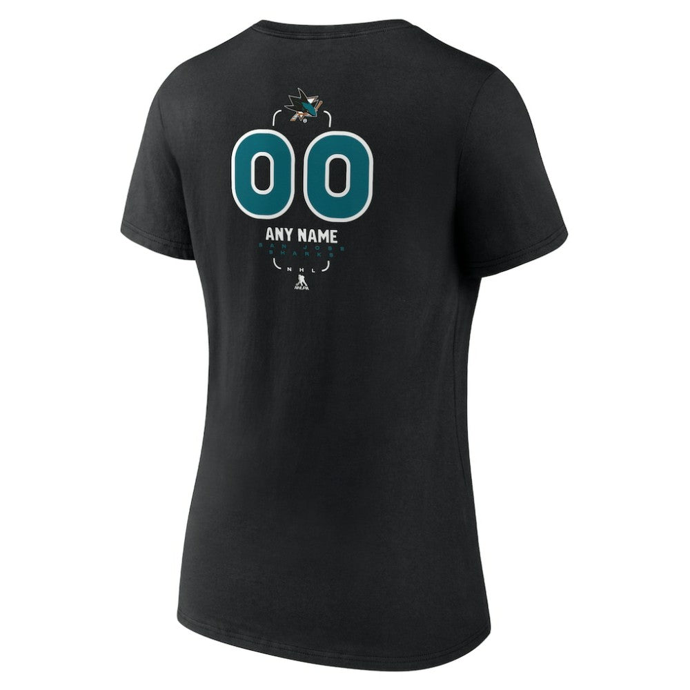 San Jose Sharks - Women's Personalized Name & Number Midfielder V-Neck T-Shirt Black