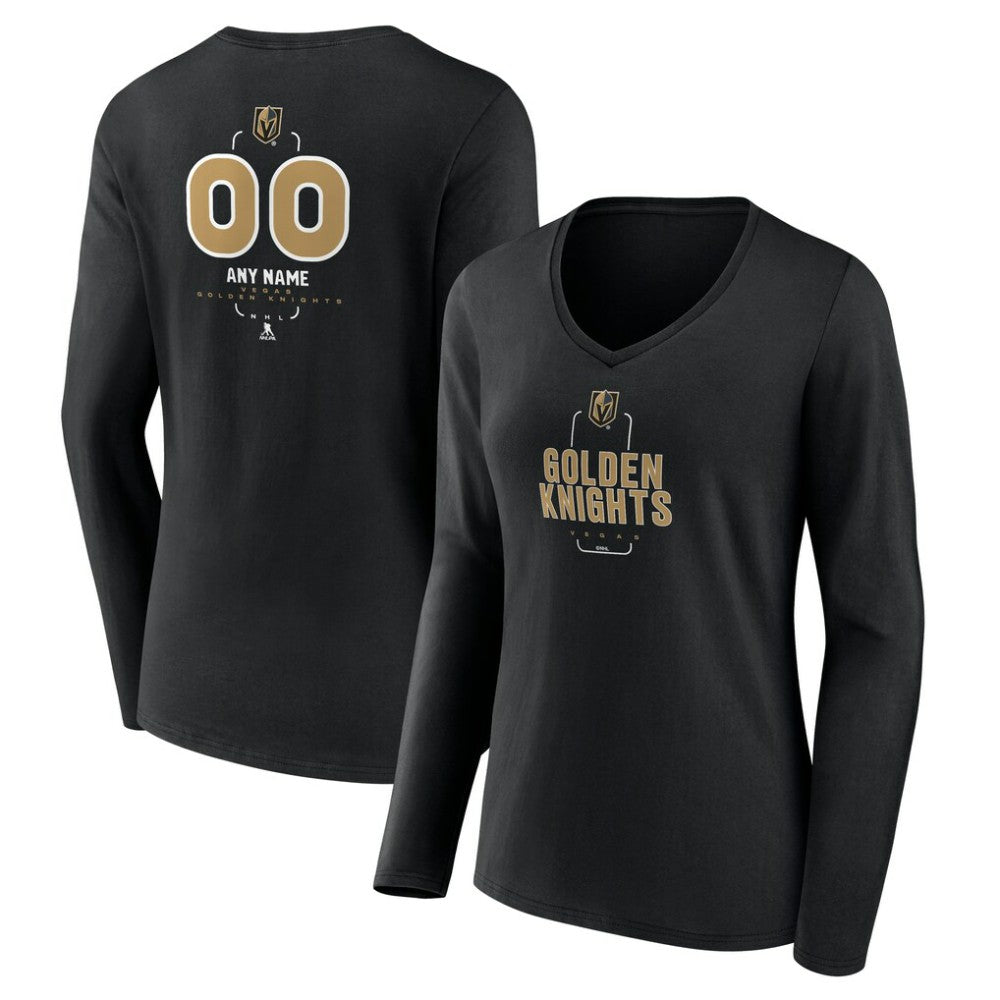 Vegas Golden Knights Women's Personalized Name & Number Midfielder Long Sleeve V-Neck T-Shirt Black