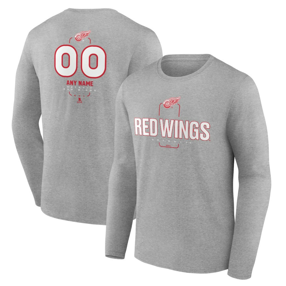 Detroit Red Wings - Personalized Name & Number Midfielder Long Sleeve T-Shirt Gray