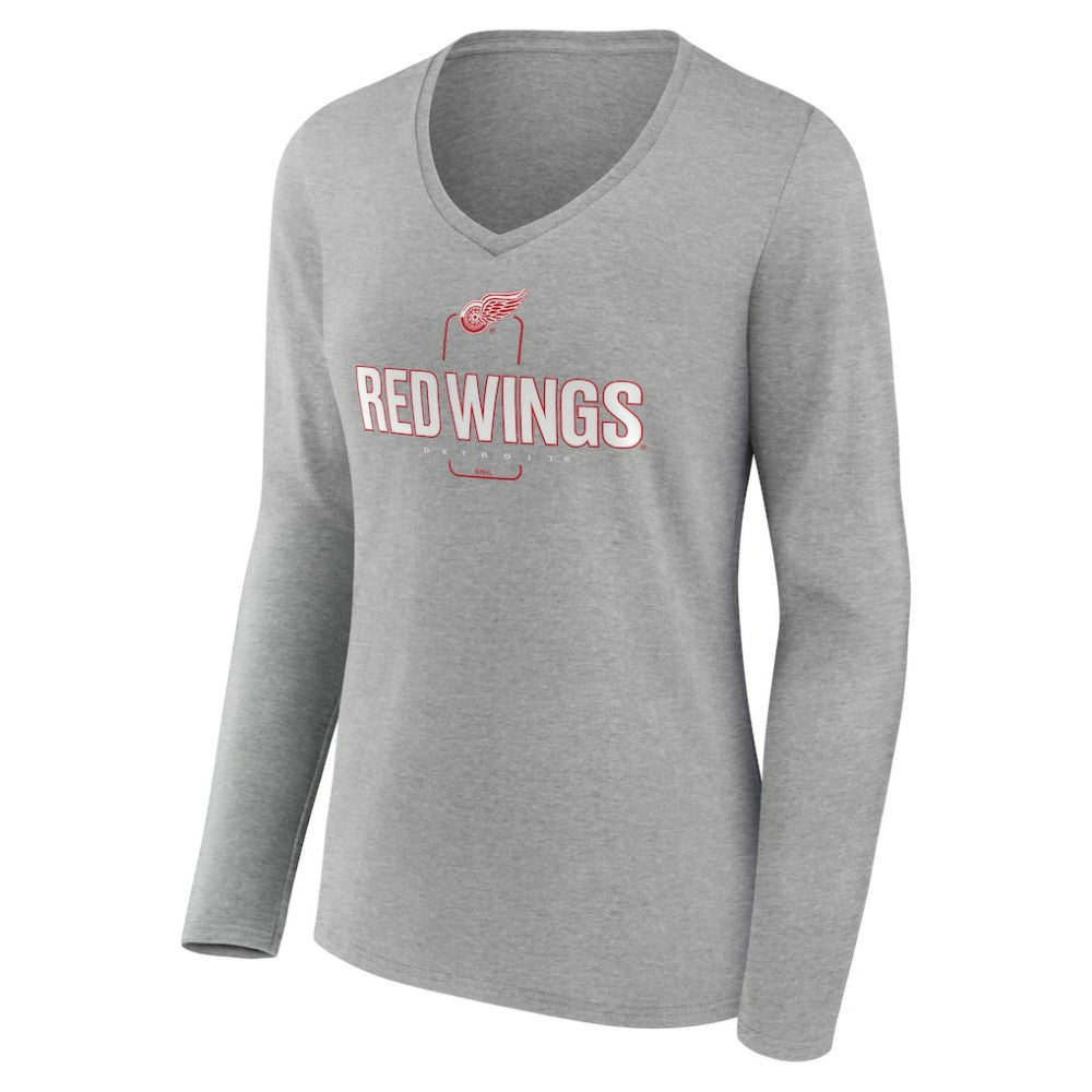 Detroit Red Wings - Women's Personalized Name & Number Midfielder Long Sleeve V-Neck T-Shirt Gray