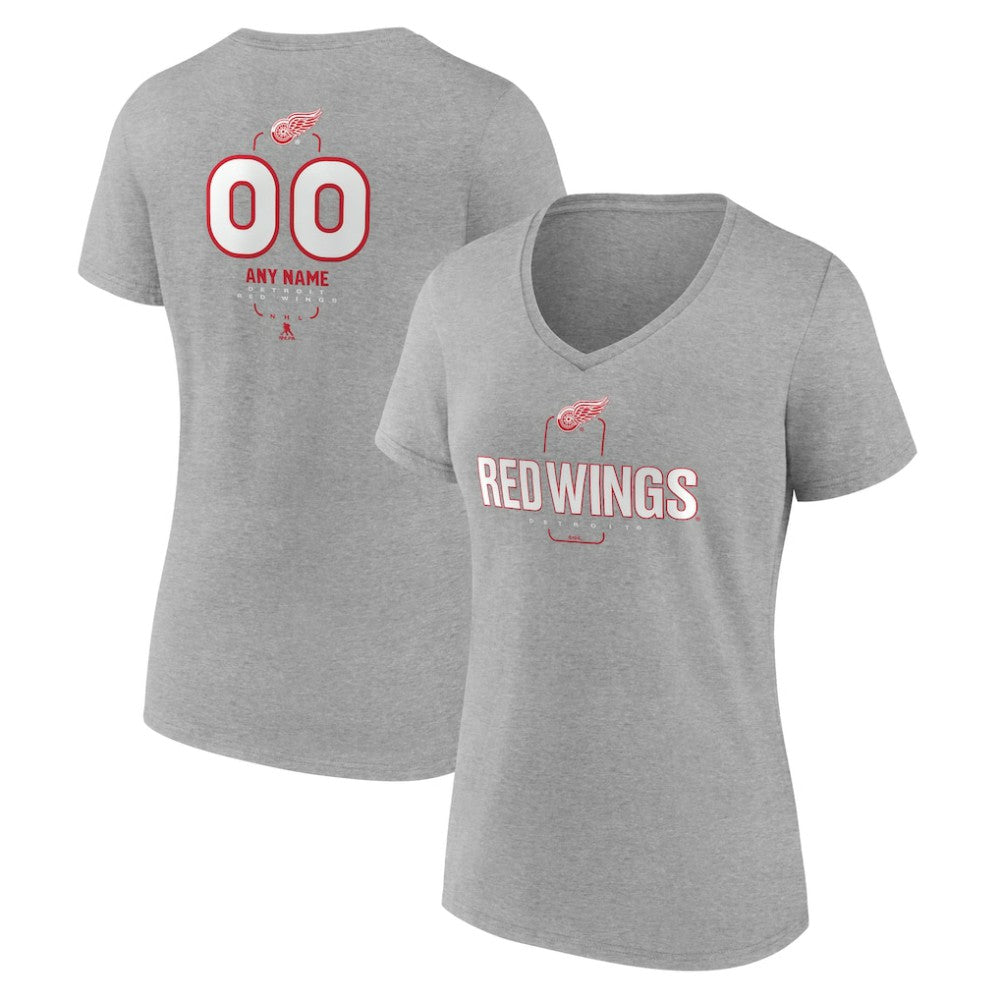 Detroit Red Wings - Women's Personalized Name & Number Midfielder V-Neck T-Shirt Gray