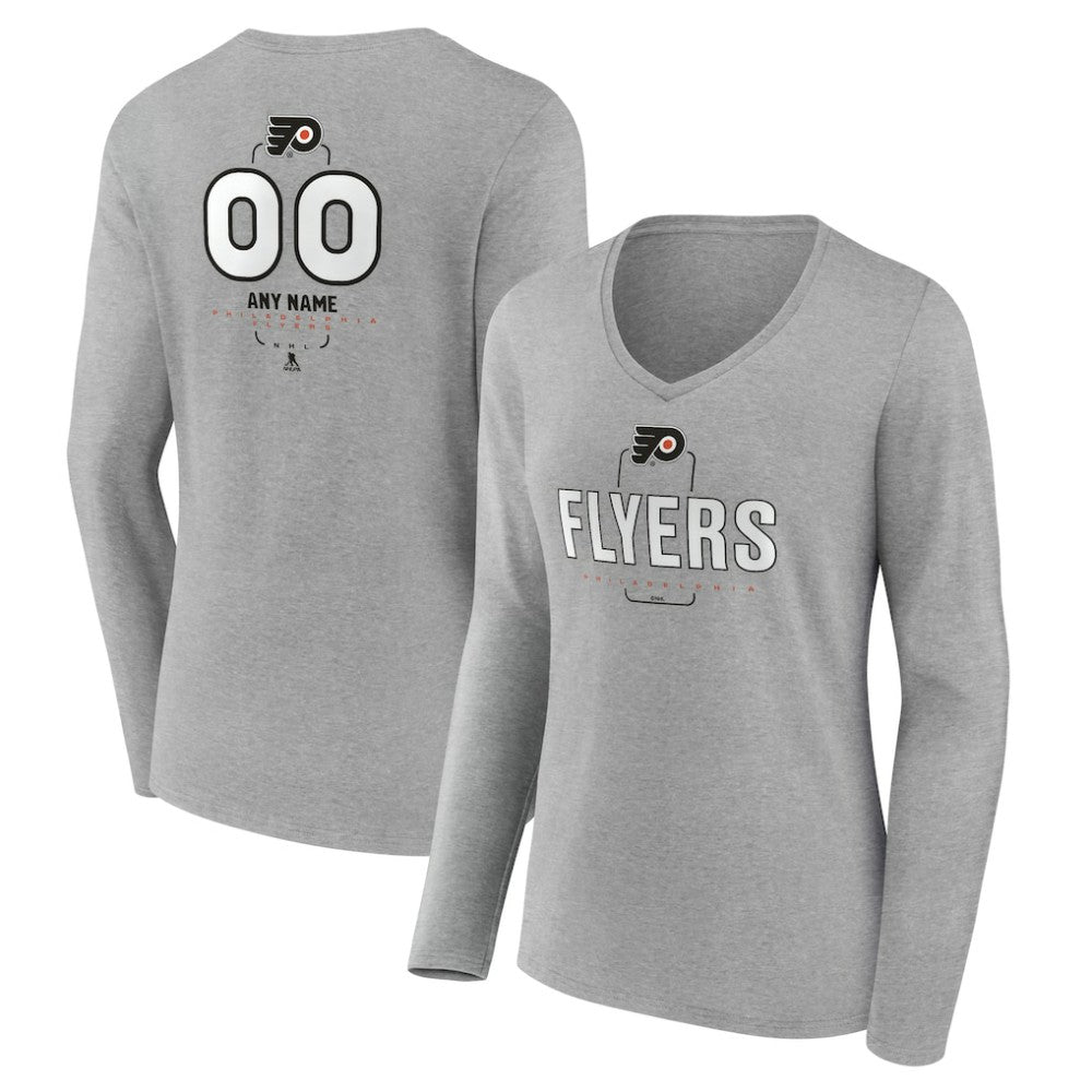 Philadelphia Flyers - Women's Personalized Name & Number Midfielder Long Sleeve V-Neck T-Shirt Gray