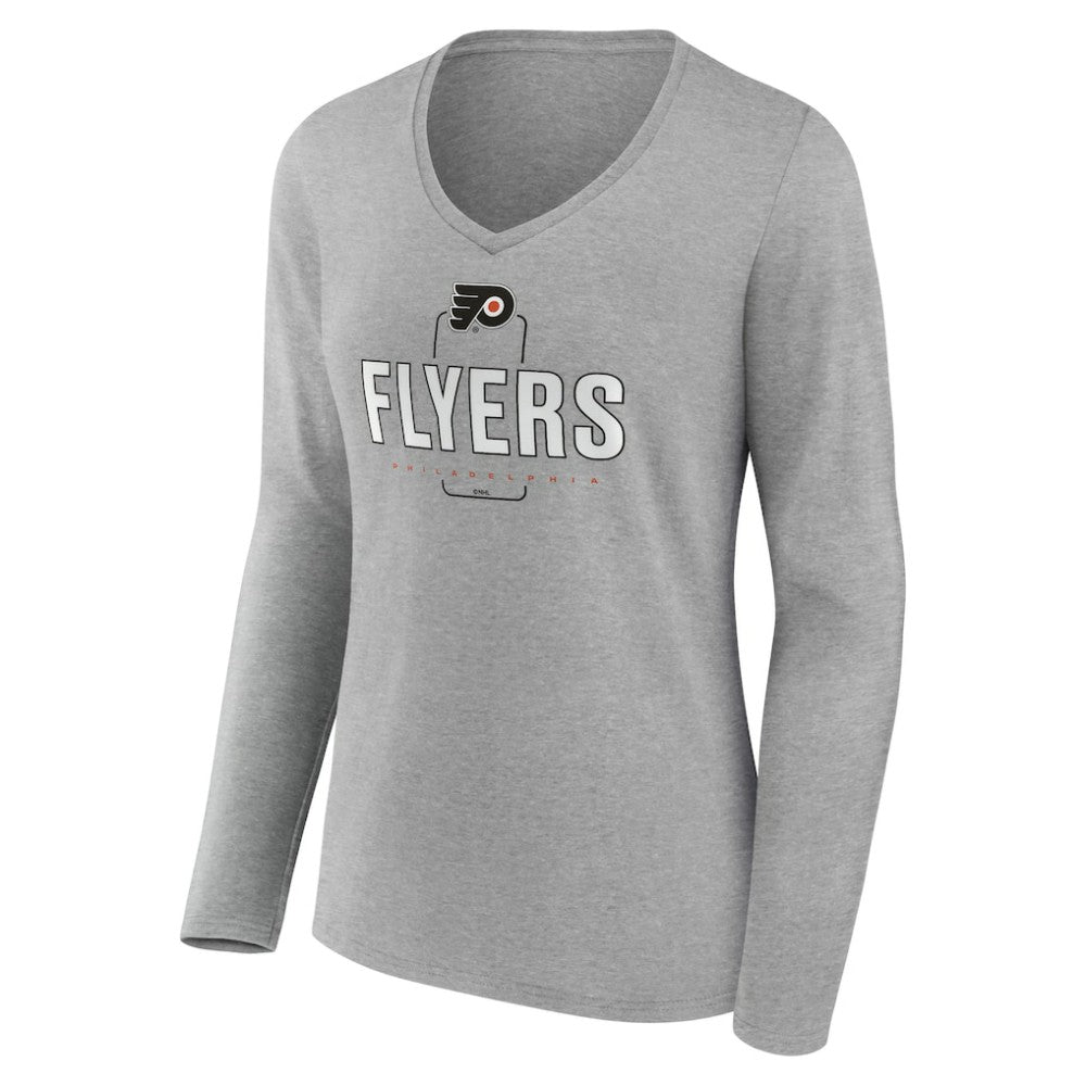 Philadelphia Flyers - Women's Personalized Name & Number Midfielder Long Sleeve V-Neck T-Shirt Gray