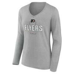 Philadelphia Flyers - Women's Personalized Name & Number Midfielder Long Sleeve V-Neck T-Shirt Gray