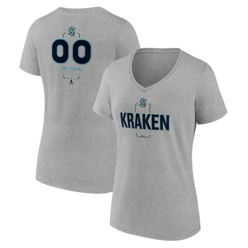 Seattle Kraken Women's Personalized Name & Number Midfielder V-Neck T-Shirt Gray