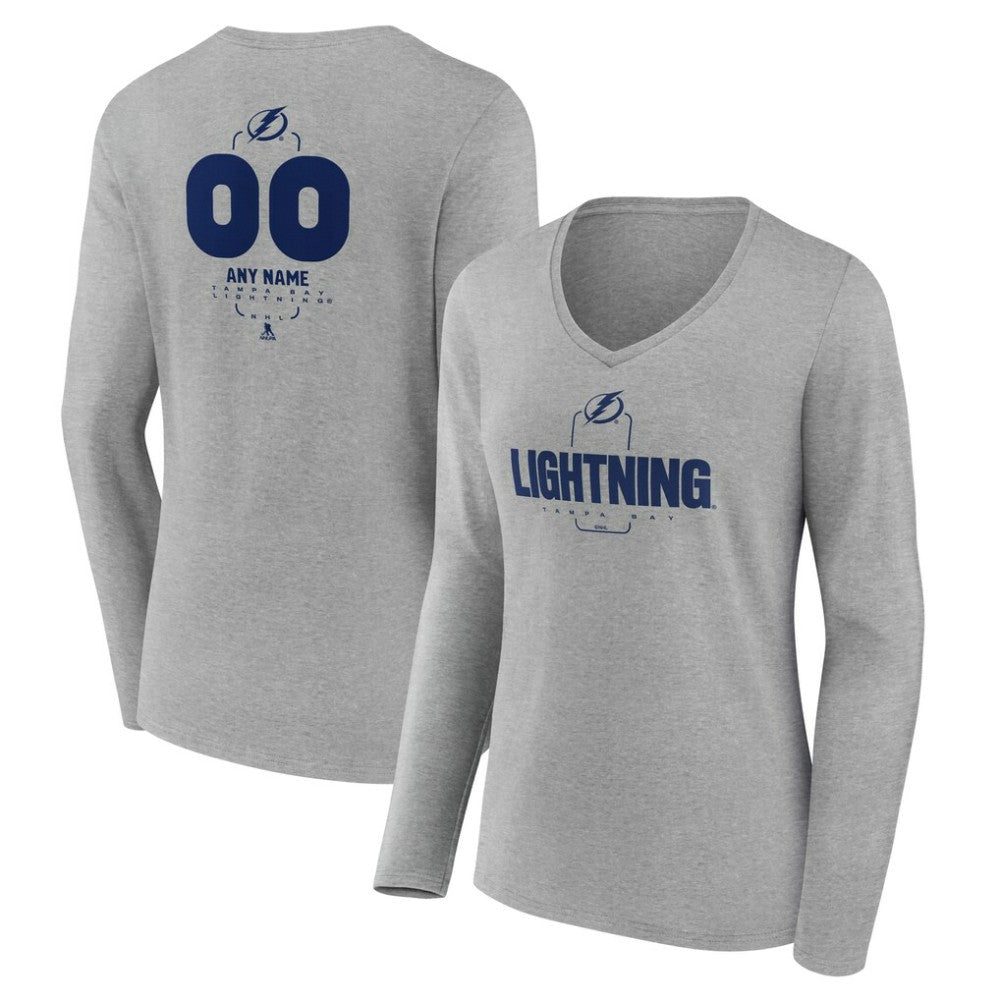 Tampa Bay Lightning - Women's Personalized Name & Number Midfielder Long Sleeve V-Neck T-Shirt Gray