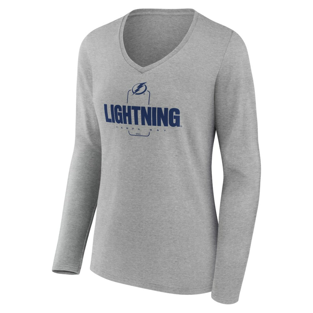 Tampa Bay Lightning - Women's Personalized Name & Number Midfielder Long Sleeve V-Neck T-Shirt Gray