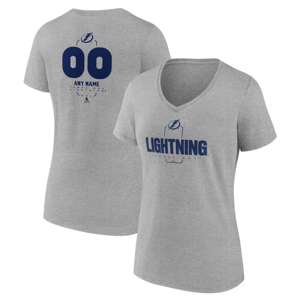 Tampa Bay Lightning - Women's Personalized Name & Number Midfielder V-Neck T-Shirt Gray