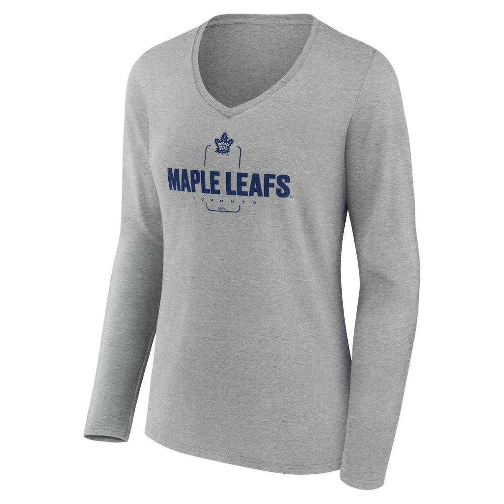 Toronto Maple Leafs - Women's Personalized Name & Number Midfielder Long Sleeve V-Neck T-Shirt Gray