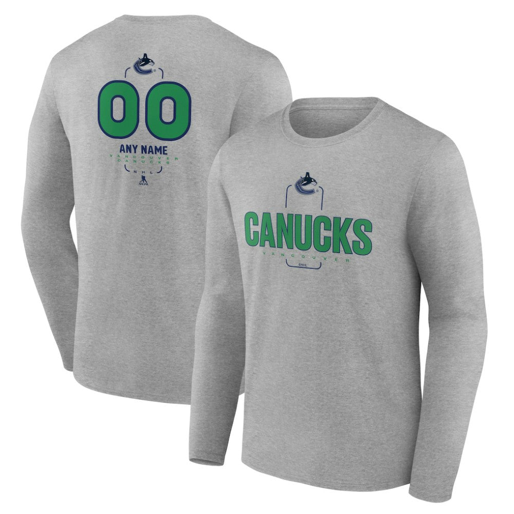 Vancouver Canucks - Personalized Name & Number Midfielder Long Sleeve T-Shirt Gray