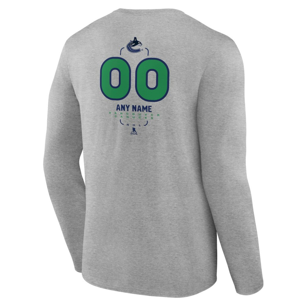 Vancouver Canucks - Personalized Name & Number Midfielder Long Sleeve T-Shirt Gray