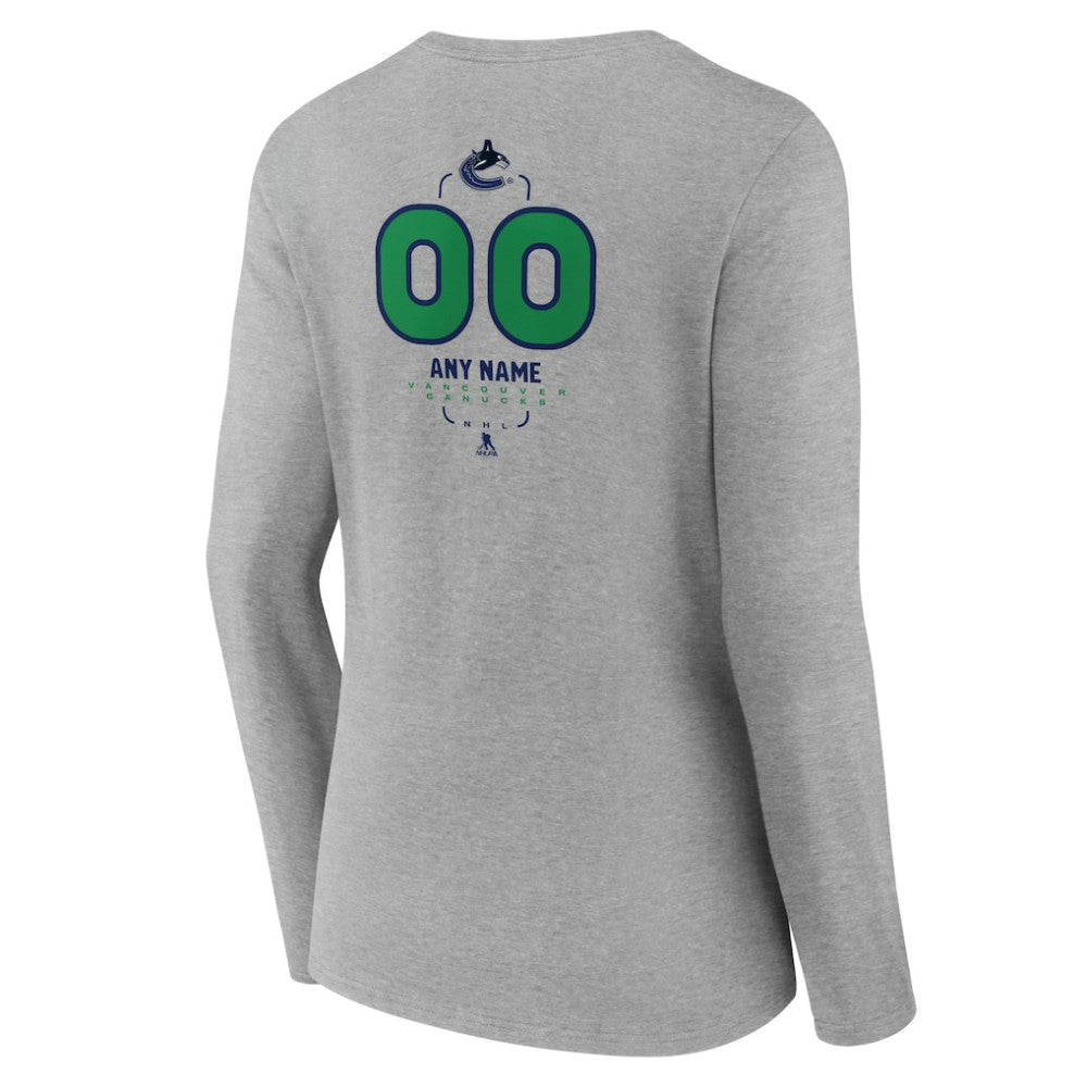 Vancouver Canucks - Women's Personalized Name & Number Midfielder Long Sleeve V-Neck T-Shirt Gray