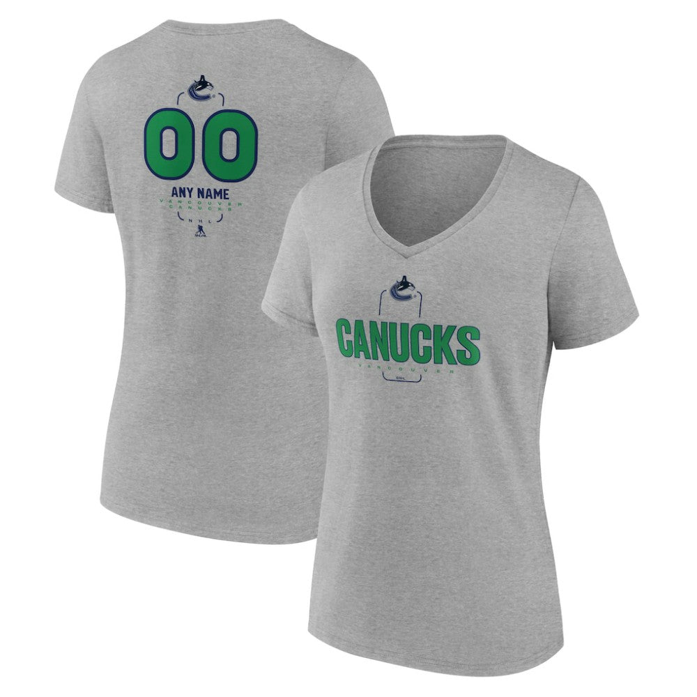 Vancouver Canucks - Women's Personalized Name & Number Midfielder V-Neck T-Shirt Gray