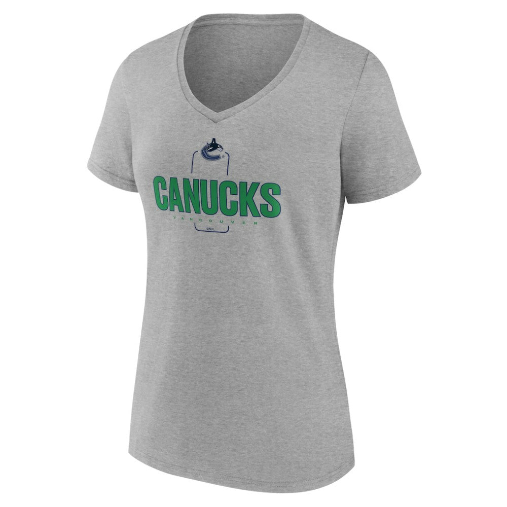 Vancouver Canucks - Women's Personalized Name & Number Midfielder V-Neck T-Shirt Gray