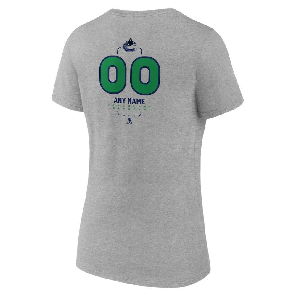 Vancouver Canucks - Women's Personalized Name & Number Midfielder V-Neck T-Shirt Gray